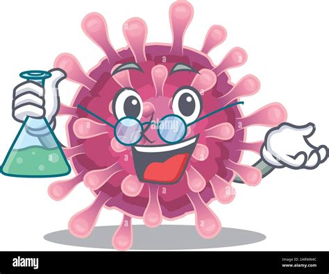 Personaje De Dibujos Animados De Smart Professor Corona Virus Con Tubo