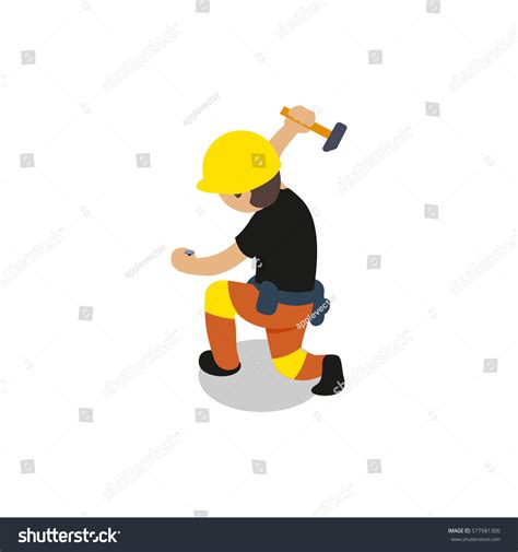 Flat 3d Isometric Builder Construction Worker Stock Vector Royalty