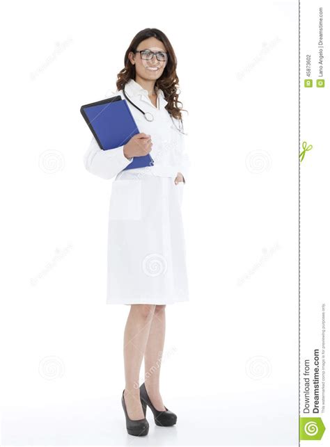 Doctor Woman With A Folder Standing Stock Photo Image Of Isolated