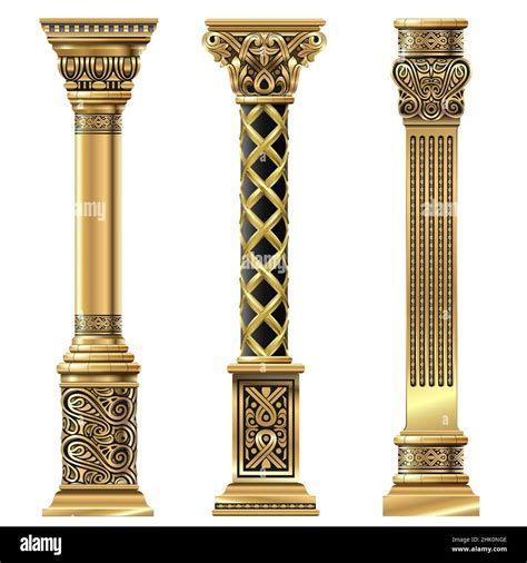 Set Of Golden Decorative Columns In Oriental Style Stock Vector Image