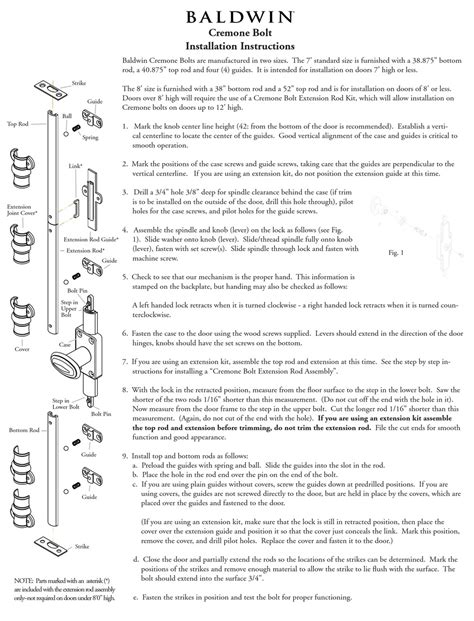 Baldwin Cremone Bolt Installation Instructions Pdf Download Manualslib