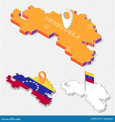 Venezuela Flags On Map Element Geometric 3d Isometric Shape Isolated On