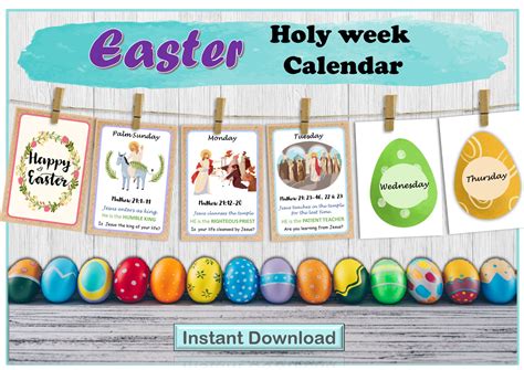 Printable Easter Holy Week Calendar Easter Countdown Etsy