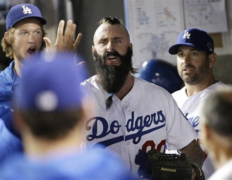 Los Angeles Dodgers Brian Wilson Celebrates In The Dugout After