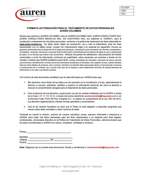 Autorización Tratamiento Datos Personales Auren Colombia By Auren
