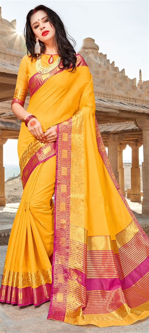 Traditional Yellow Color Banarasi Silk Silk Fabric Saree 1589199