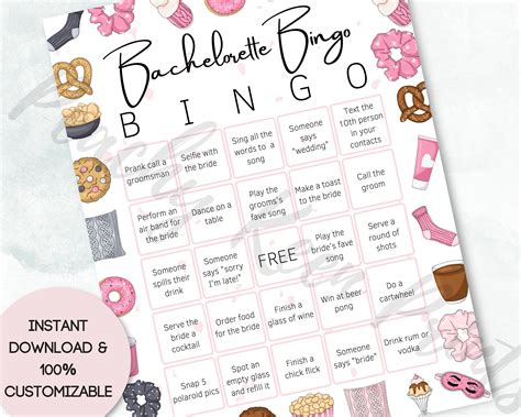 Printable Bachelorette Party Bingo Game Bachelorette Slumber Etsy