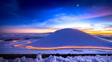 Download Wallpaper 1366x768 Snow Mountain Winter Road Light Sky