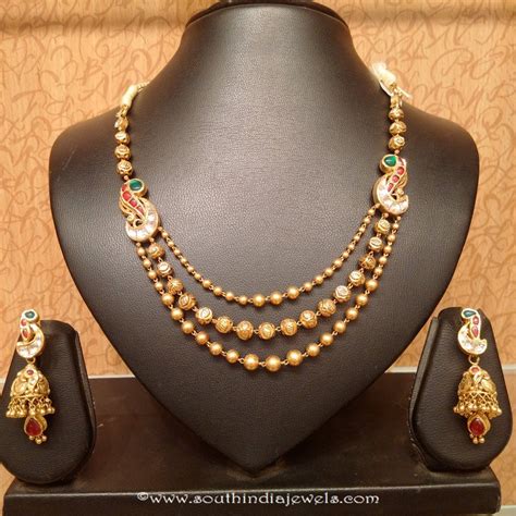 Light Weight Gold Antique Necklace Set South India Jewels