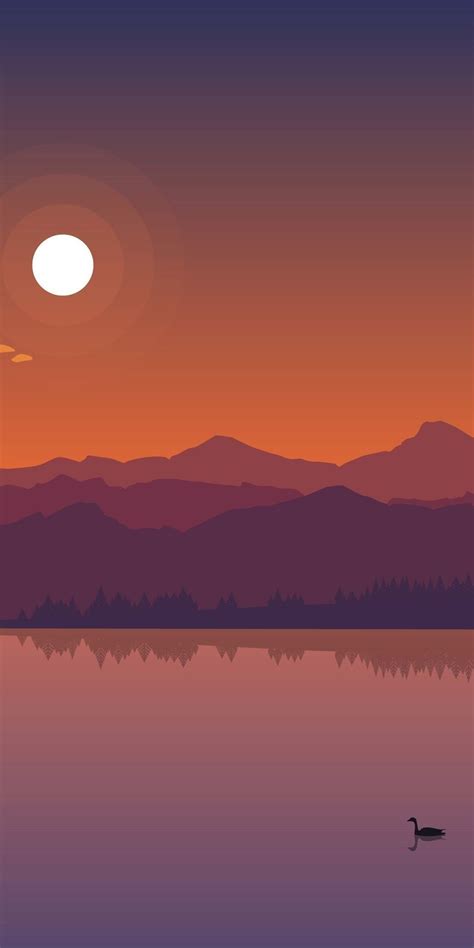 1080x2160 Lake Sunset Mountains Silhouette Minimal Wallpaper
