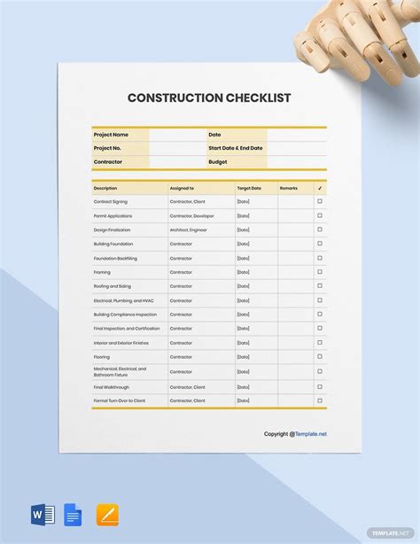 Pre Construction Risk Assessment Checklist Template In Pages Word
