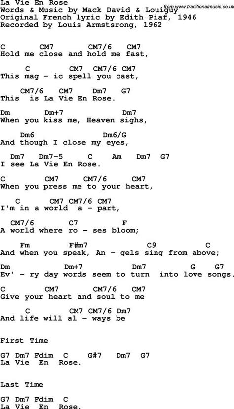 Song Lyrics With Guitar Chords For La Vie En Rose Louis Armstrong