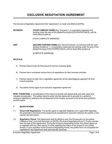 Exclusive Negotiation Agreement Template By Business In A Box