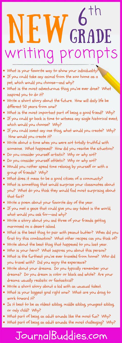 37 New Sixth Grade Writing Prompts •