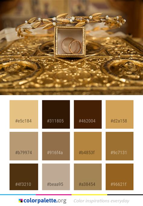 Metallic gold, shiny looking metal plate with angled brushed decoration, expensive and trendy material, yellow color design with a lot of shadows. Gold Metal Brass Color Palette | colorpalette.org