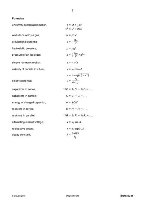 A Level Physics Formula Sheet