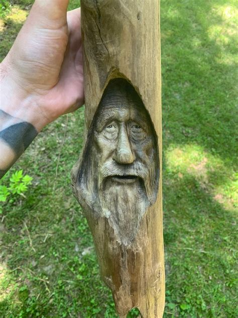 Driftwood Carving, Wood Spirit Carving, Carving of a Face, Handmade 