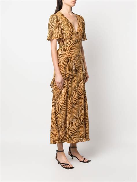 Rixo Evie Tiger Print Silk Dress Farfetch