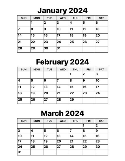 January February And March 2024 Calendar Calendar Options