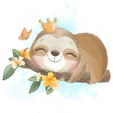 Cute little sloth with watercolor illustration 2063771 Vector Art at Vecteezy
