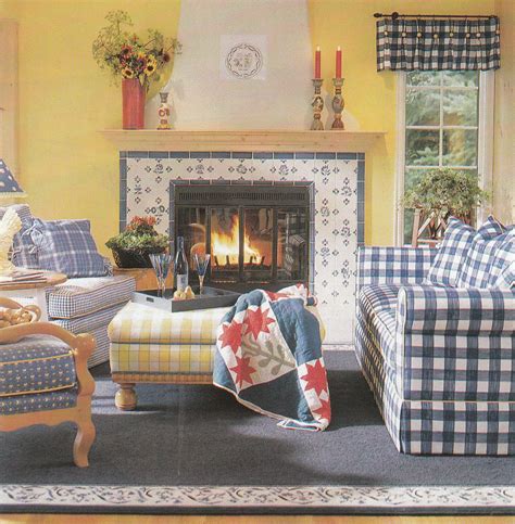 Cozy French Country Conversation Seating Blue And Yellow Living Room
