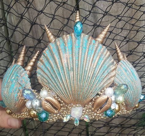 Mermaid Crown Turquoise And Gold Seashell Etsy Mermaid Accessories