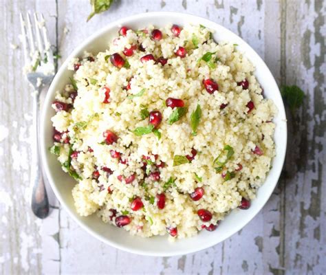 yellow couscous w pomegranate and mint citrus dressing healthy recipe ecstasy