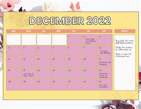 Cute December 2022 Calendar Template In Psd Illustrator Word