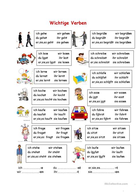 Wichtige Verben Arbeitsblatt Kostenlose Daf Arbeitsblätter Deutsch Lernen Deutsch Deutsch