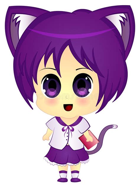 Chibi Anime Cartoon Cat Girl In School Uniform Stock Image