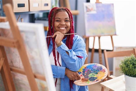 African American Woman Artist Smiling Confident Drawing At Art Studio