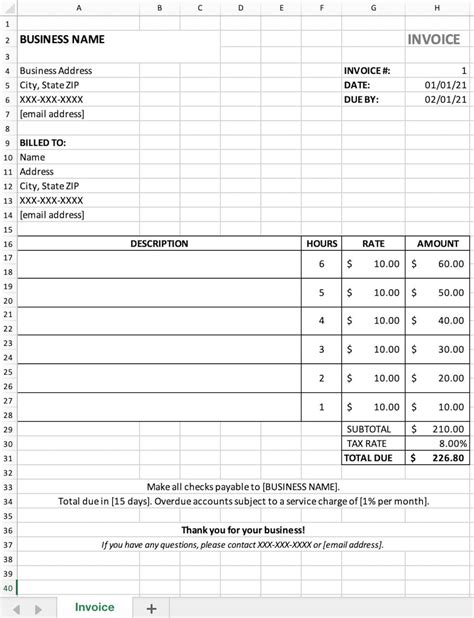 Excel Invoice Template Etsy