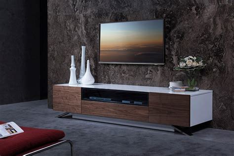 Glossy White And Walnut Tv Stand Vig Modrest Gillian Contemporary Buy