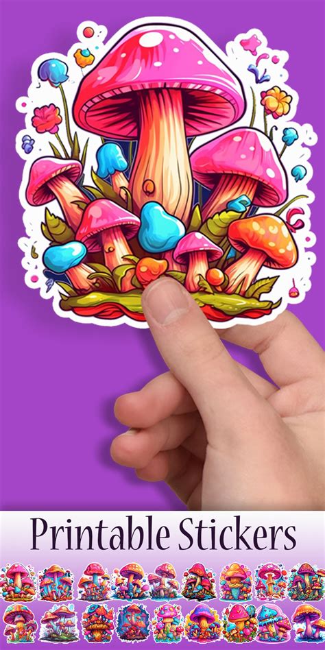 Psychedelic Pink Mushroom Sticker Bundle Printable Delight