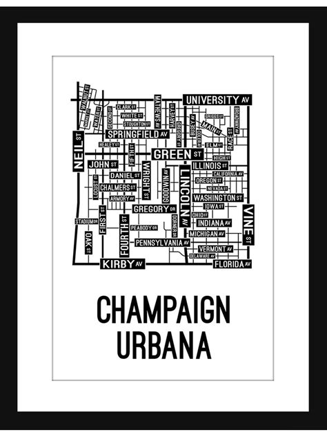 Champaign Urbana Illinois Street Map Print School Street Posters