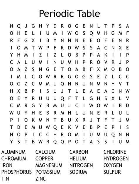 Periodic Table Word Search WordMint