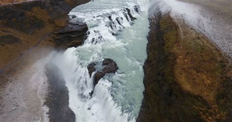 Aerial Gullfoss Waterfall In Iceland Stock Video Footage Storyblocks