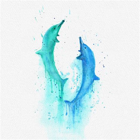 Dolphins Watercolor Painting Png Fish Watercolor Clipart Digital