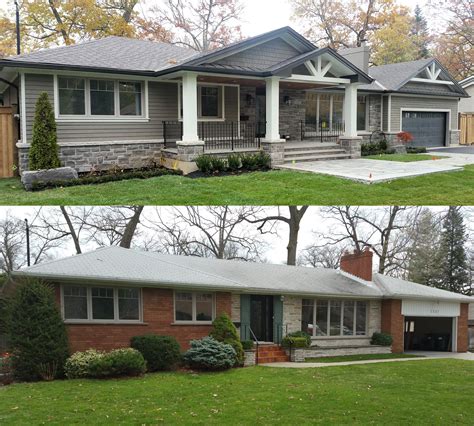 Stunning contemporary redesign ranch style house, originally built developer late ranch style residence faced away wooded park several additions guided ideas redesigned house silhouette orientation interior spaces. Bungalow addition with exterior modifications