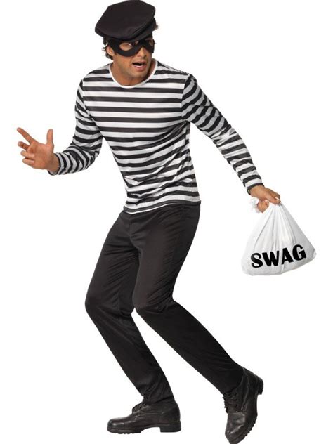 Adult Bank Robber Cat Burglar Thief Mens Fancy Dress Costume Stag