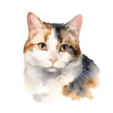 Digital Watercolor Calico Cat Clipart Bundle 16 Cute Feline Prints For