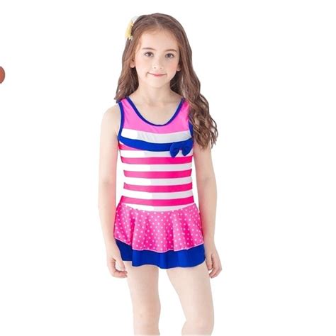Buy 2018 Girls Kids Skirted Swimsuit Print Dot Striped