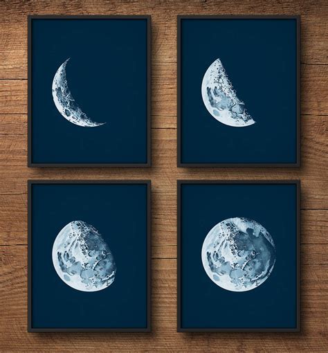 Moon Phases Print Set Moon Phases Wall Art Moon Phases Etsy
