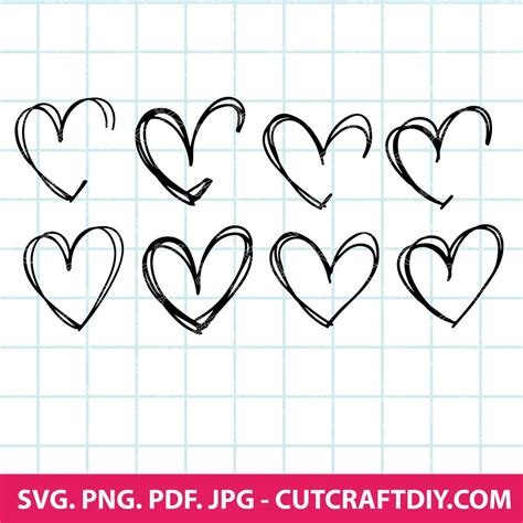 Card Making And Stationery Heart Svg Bundle Hand Drawn Doodle Heart Set