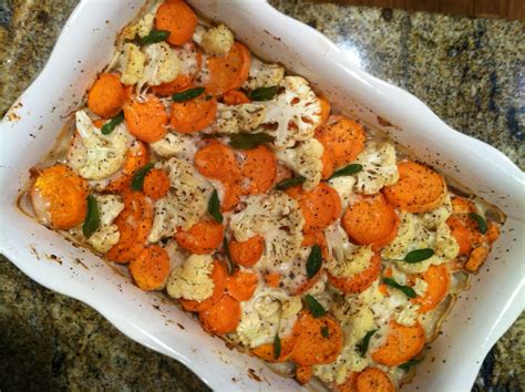 I definitely love this side dish or snack!! Fresh and Festive : Sweet Potato-Cauliflower Gratin with Crispy Sage Leaves - At My Kitchen Table