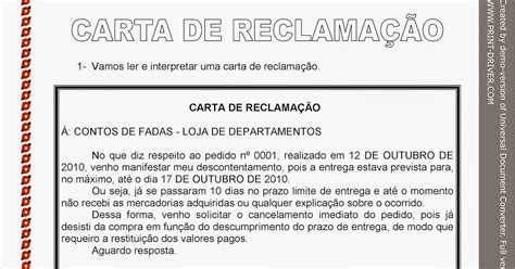 Atividades Sobre Carta De Reclamação  BRAINSTACK