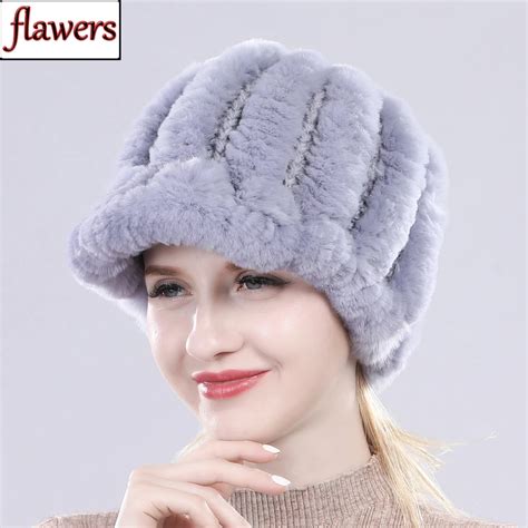 2022 New Real Rex Rabbit Fur Caps Lady Winter Good Elastic Natural Rex Rabbit Fur Hat Women Knit
