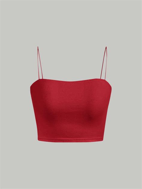 Red Casual Collar Knitted Fabric Plain Cami Embellished Slight Stretch Women Clothing Red Cami