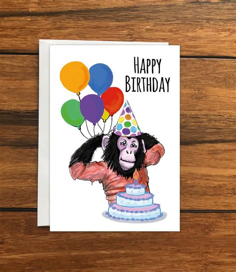 Happy Birthday Monkey Greeting Card A6 Etsy Valentine Greeting