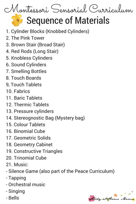 To download the below Montessori Sensorial Curriculum Sequence of Materials as a PDF, click here ...
